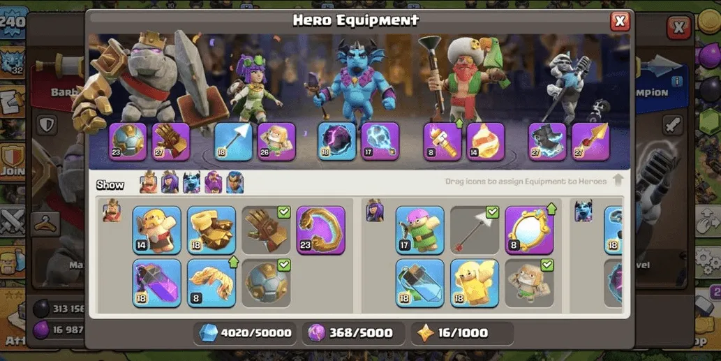 COC523 TH17 All Maxed Heroes 100 100 80 75 50 Strong Defense Snowflake Walls Max Pets Glowing High Equipment (G)